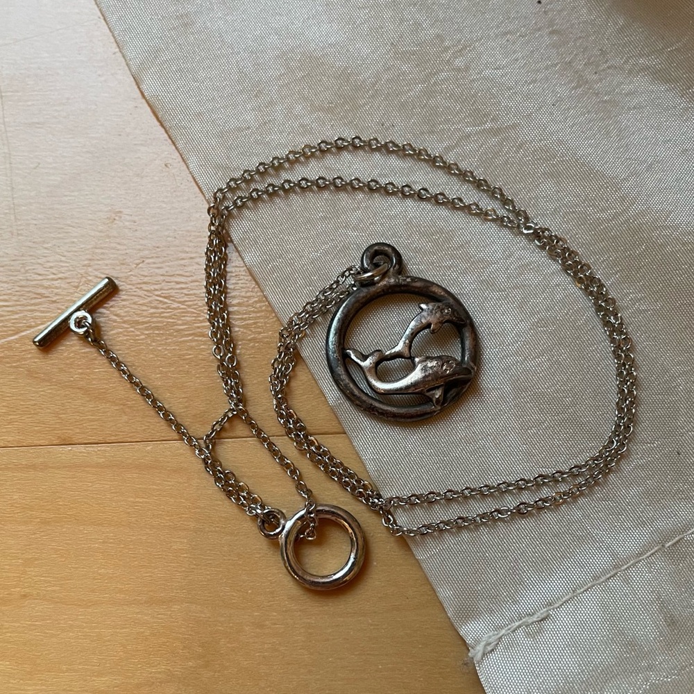 Silver Mother and Baby Dolphin Necklace